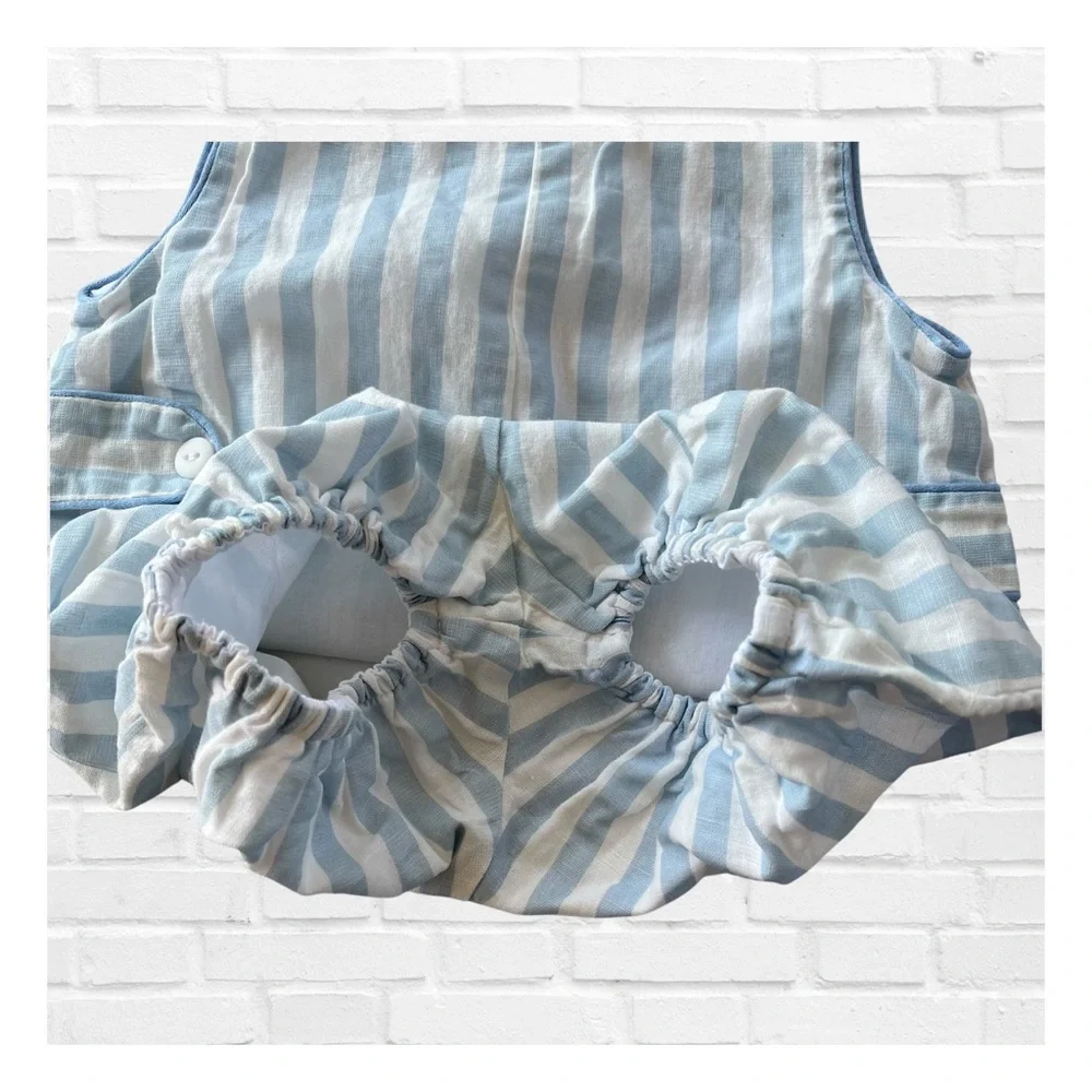 Sal and Pimenta Baby Boy Romper Blue and White Stripes Nautical Old Money Lined